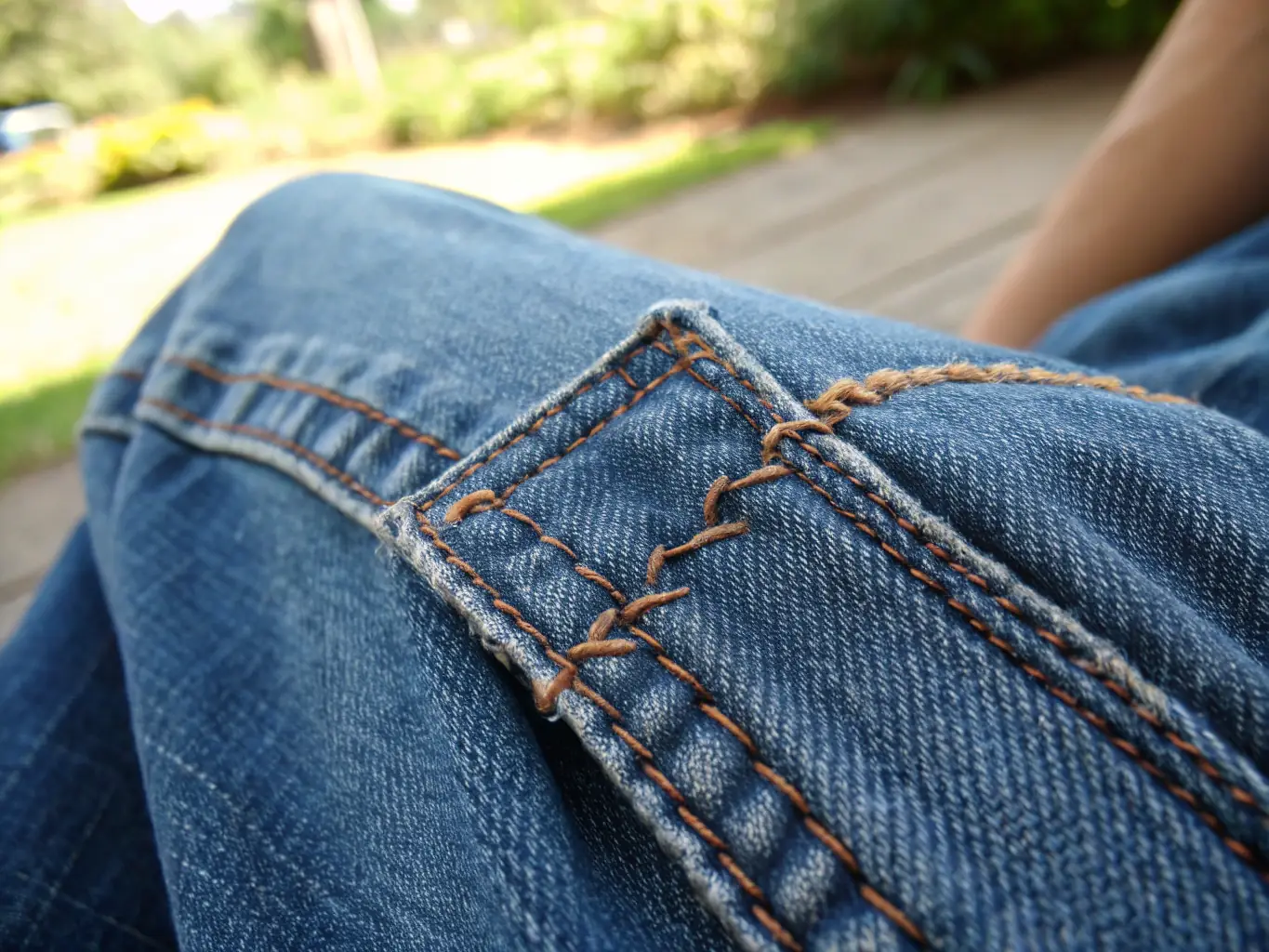 Detailed image of reinforced stitching on premium jeans, emphasizing the durability and attention to detail in the construction of DenimHaus products.