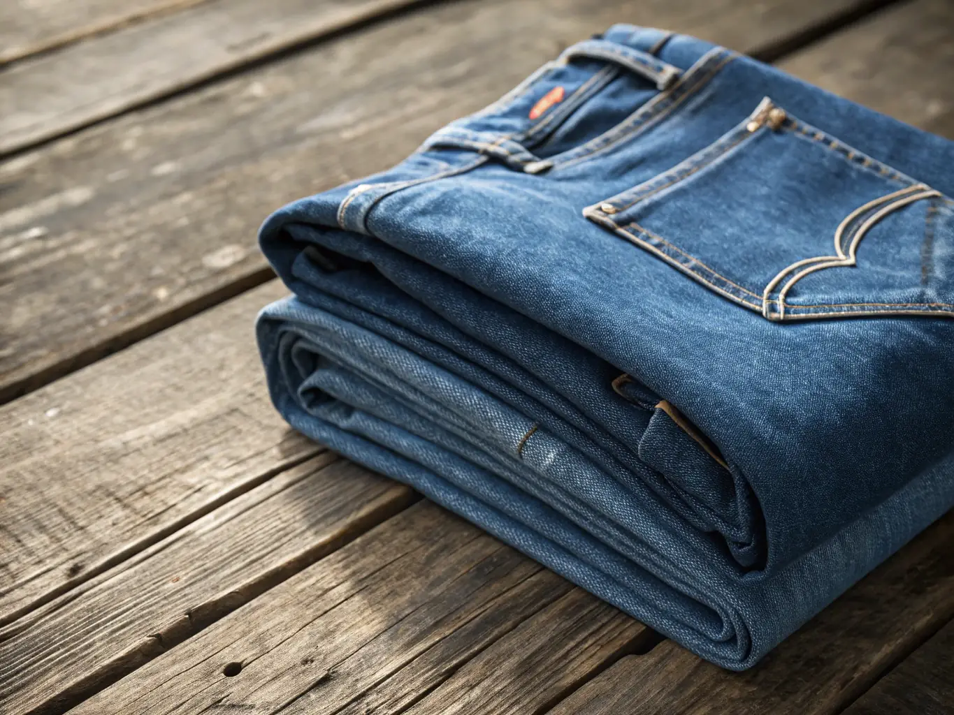 Close-up shot of premium denim fabric, showcasing its intricate weave and texture, highlighting the quality and craftsmanship of DenimHaus jeans.